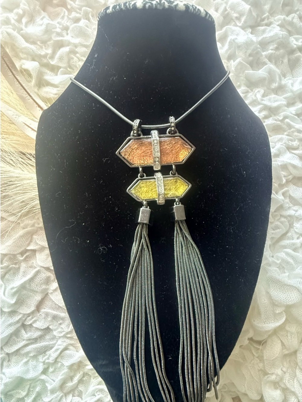 Jennifer Lopez Long Glass Rhinestone Tassel Necklace